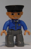 LEGO 47394pb117 Duplo Figure Lego Ville, Male Post Office, Dark Bluish Gray Legs, Blue Jacket with Mail Horn, Black Police Hat, Smile with Teeth